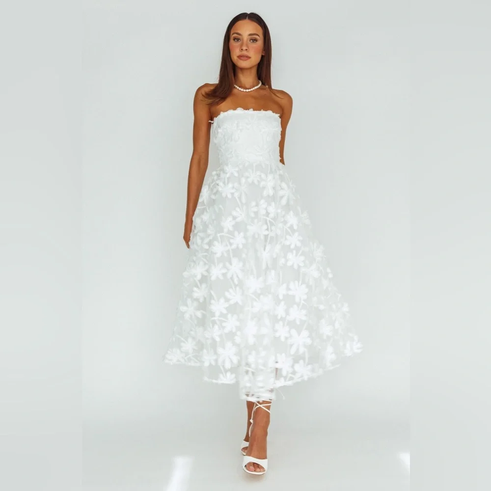 dori floral embellished midi dress white Dori Floral Embellished Midi Dress White
